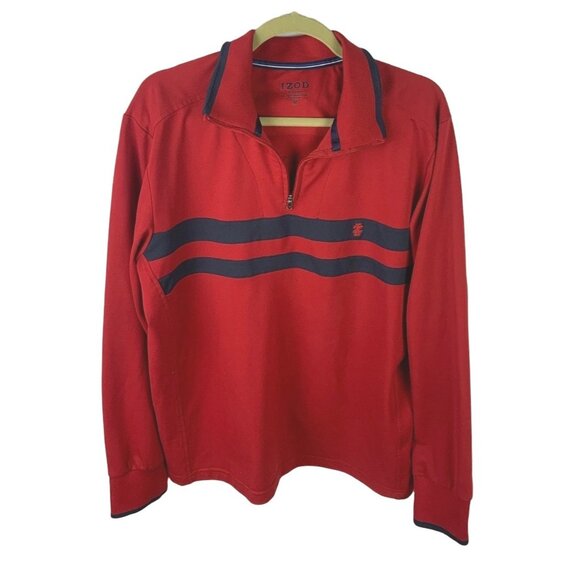 Izod Performance Mens Shirt Medium Red 1/4 Zip Long Sleeve Golf Casual Logo Polo - Picture 1 of 5